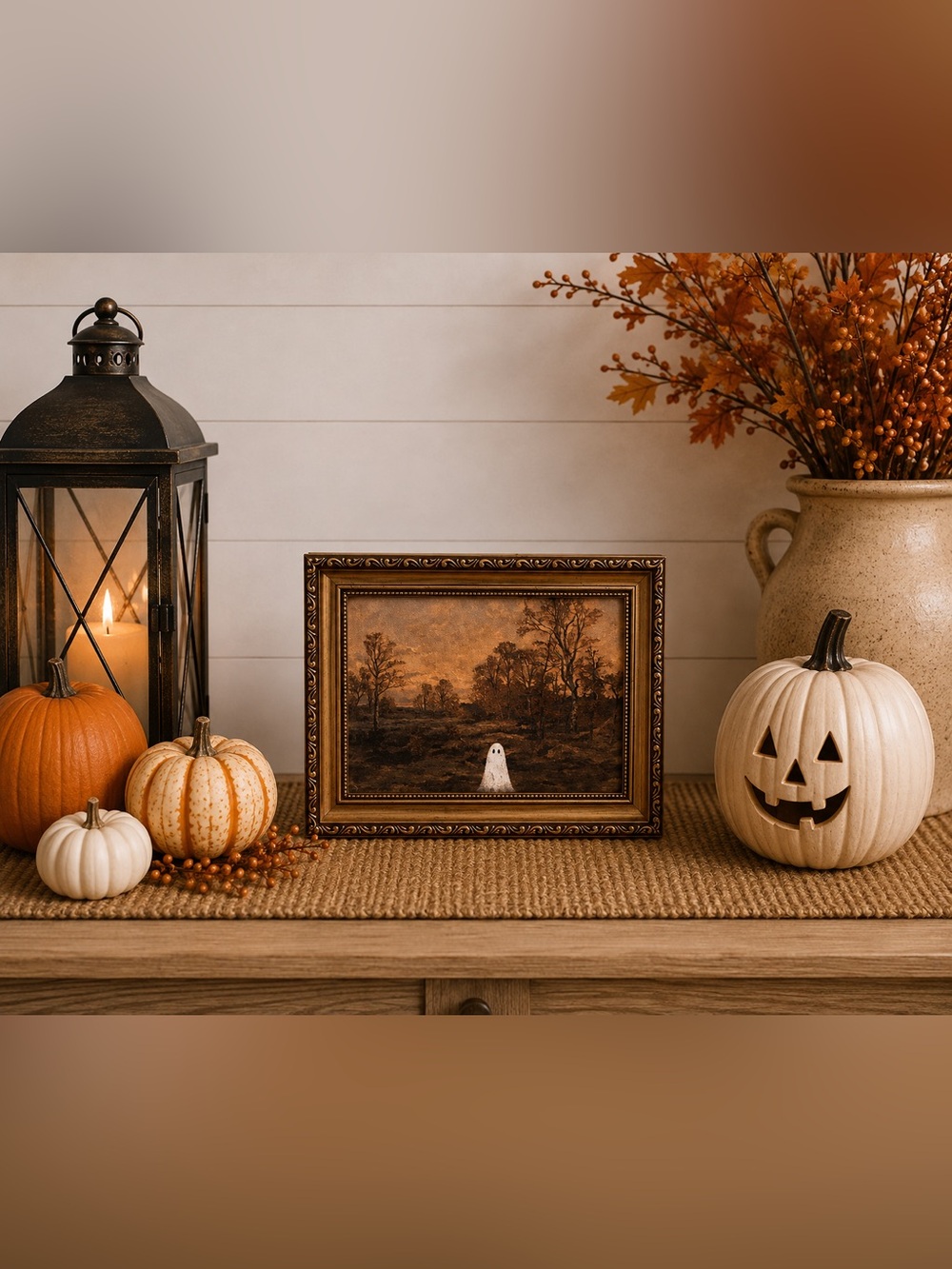 Halloween Ghost in a Forest Framed Art.